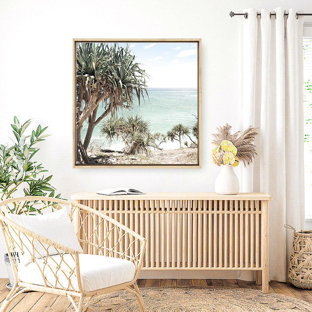 Shop Palm Tree Views III (Square) Photo Canvas a coastal themed photography framed stretched canvas print from The Print Emporium wall artwork collection - Buy Australian made prints for the home and your interior decor space, TPE-947-CA-40X40-NF