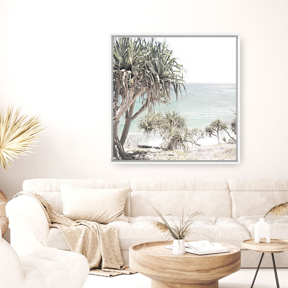Shop Palm Tree Views (Square) Photo Canvas a coastal themed photography framed stretched canvas print from The Print Emporium wall artwork collection - Buy Australian made prints for the home and your interior decor space, TPE-452-CA-40X40-NF