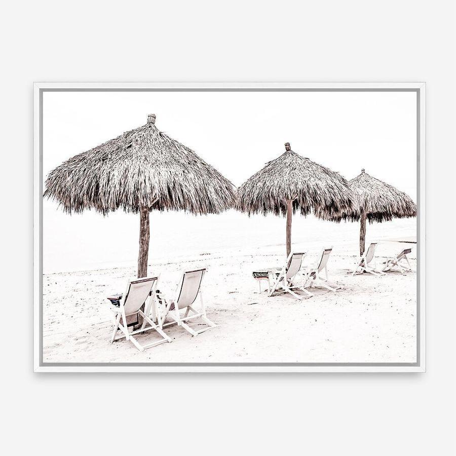 Shop Palm Umbrellas Photo Canvas Print a coastal themed photography framed stretched canvas print from The Print Emporium wall artwork collection - Buy Australian made prints for the home and your interior decor space, TPE-739-CA-35X46-NF
