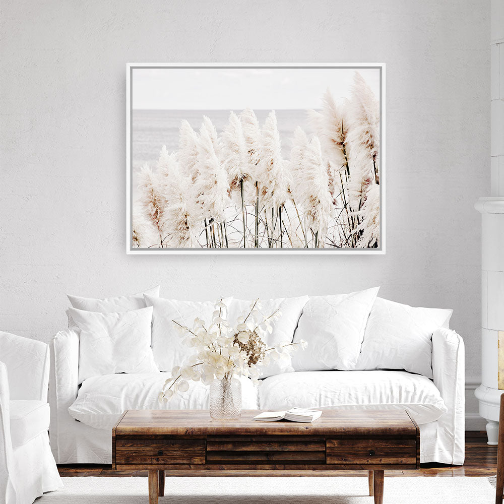 Shop Pampas Grass Photo Canvas Print a coastal themed photography framed stretched canvas print from The Print Emporium wall artwork collection - Buy Australian made prints for the home and your interior decor space, TPE-784-CA-35X46-NF