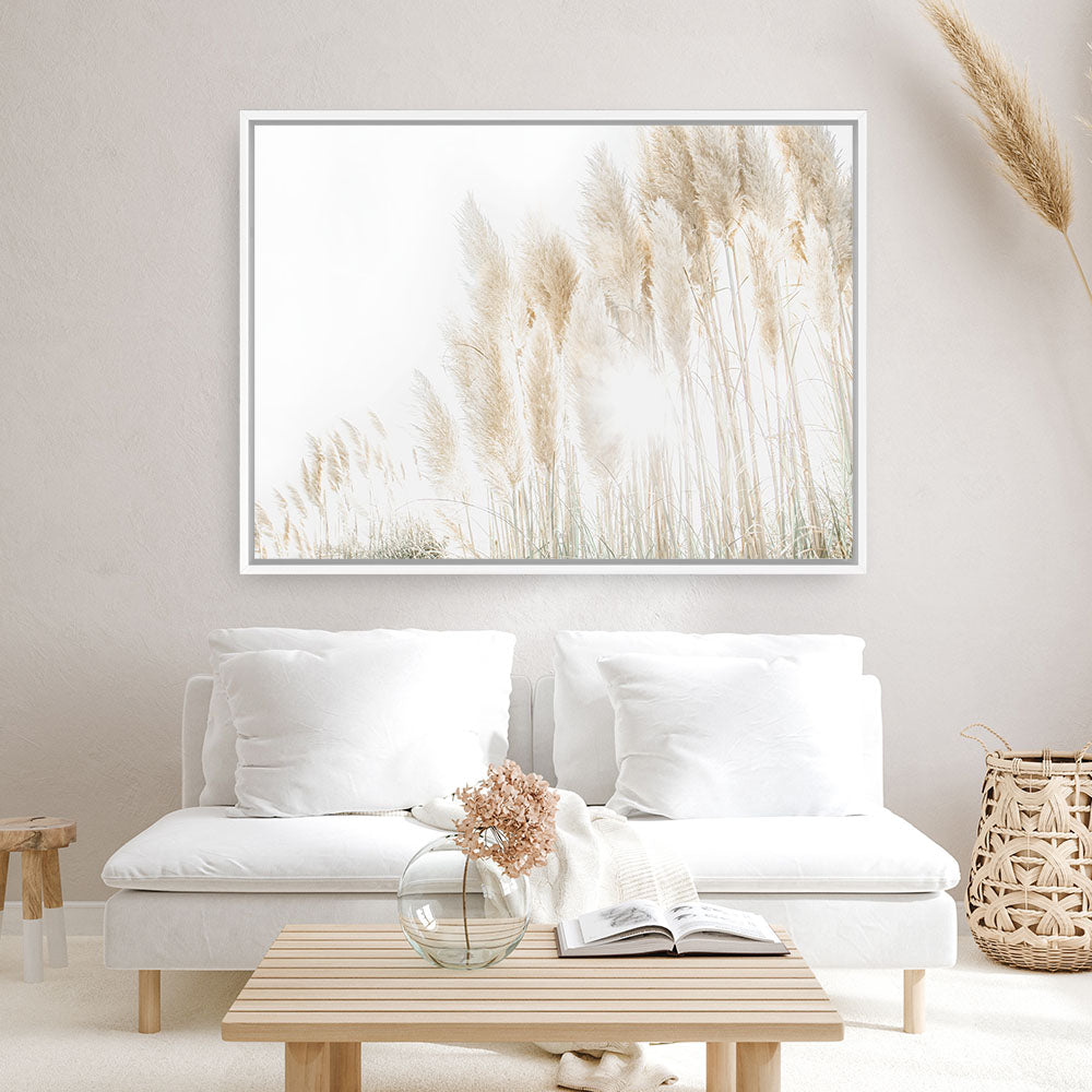 Shop Pampas Grass Reeds Photo Canvas Print a coastal themed photography framed stretched canvas print from The Print Emporium wall artwork collection - Buy Australian made prints for the home and your interior decor space, TPE-1091-CA-35X46-NF