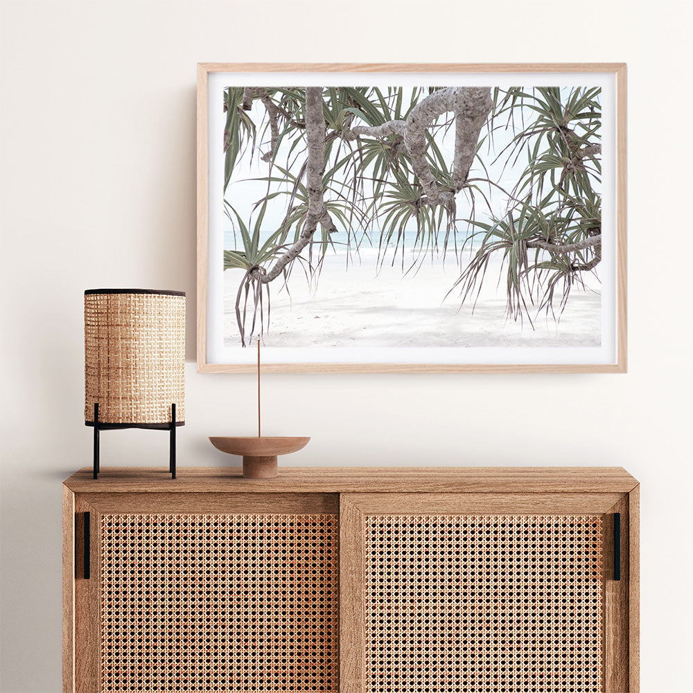 Shop Pandanus Palm Beach Photo Art Print a coastal themed photography wall art print from The Print Emporium wall artwork collection - Buy Australian made fine art poster and framed prints for the home and your interior decor, TPE-1166-AP