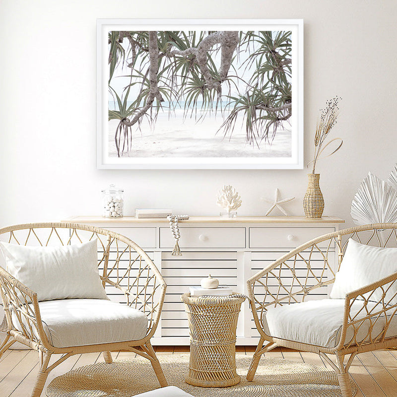 Shop Pandanus Palm Beach Photo Art Print a coastal themed photography wall art print from The Print Emporium wall artwork collection - Buy Australian made fine art poster and framed prints for the home and your interior decor, TPE-1166-AP