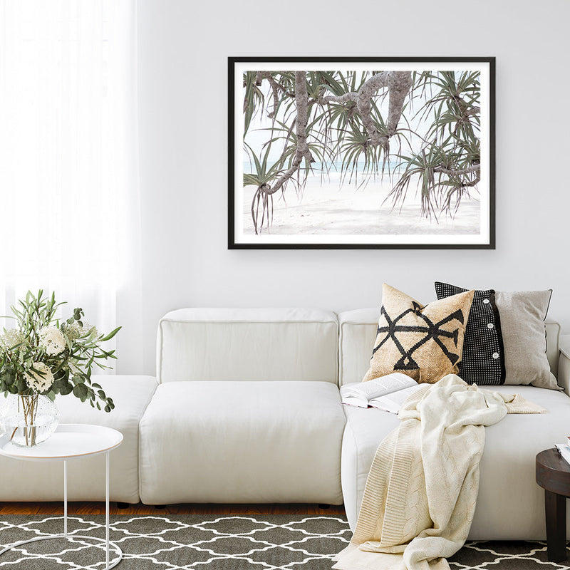 Shop Pandanus Palm Beach Photo Art Print a coastal themed photography wall art print from The Print Emporium wall artwork collection - Buy Australian made fine art poster and framed prints for the home and your interior decor, TPE-1166-AP