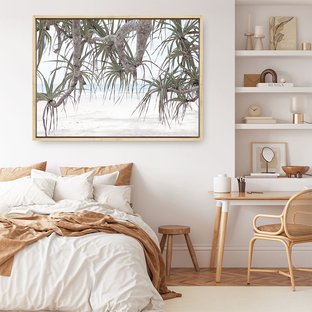Shop Pandanus Palm Beach Photo Canvas Print a coastal themed photography framed stretched canvas print from The Print Emporium wall artwork collection - Buy Australian made prints for the home and your interior decor space, TPE-1166-CA-35X46-NF
