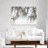 Shop Pandanus Palm Beach Photo Canvas Print a coastal themed photography framed stretched canvas print from The Print Emporium wall artwork collection - Buy Australian made prints for the home and your interior decor space, TPE-1166-CA-35X46-NF