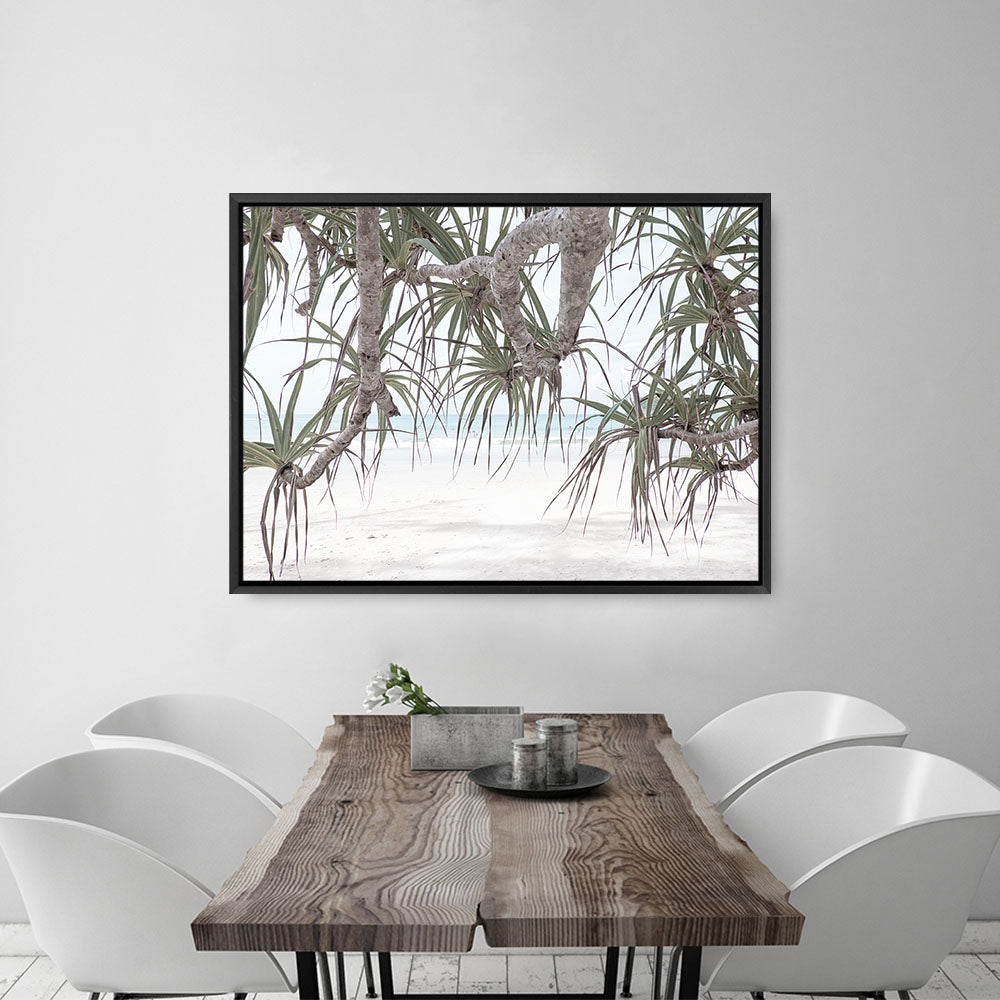 Shop Pandanus Palm Beach Photo Canvas Print a coastal themed photography framed stretched canvas print from The Print Emporium wall artwork collection - Buy Australian made prints for the home and your interior decor space, TPE-1166-CA-35X46-NF