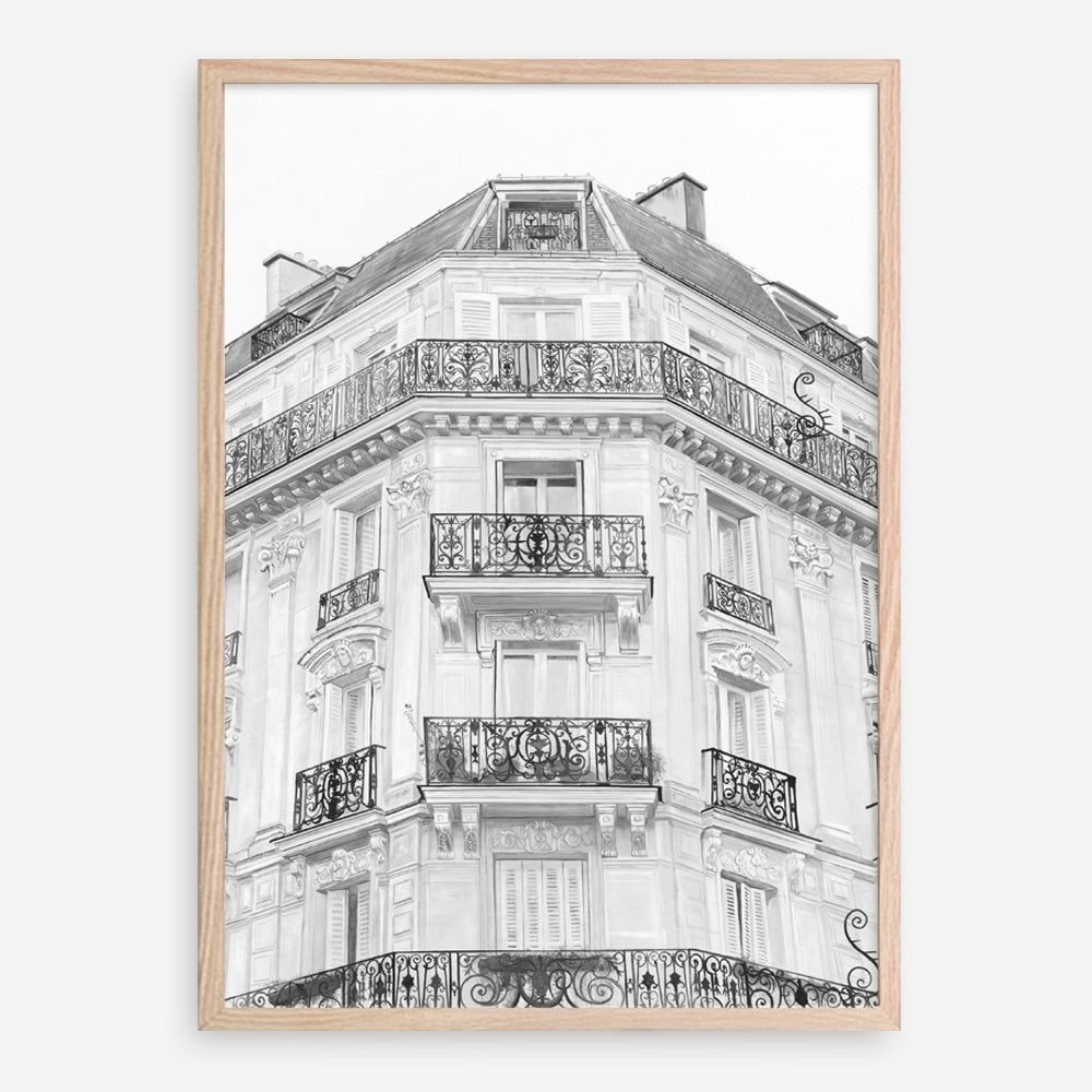 Shop Paris Building B&W I Art Print a Paris France fashion style themed painted wall art print from The Print Emporium wall artwork collection - Buy Australian made fine art painting style poster and framed prints for the home and your interior decor room, TPE-736-AP