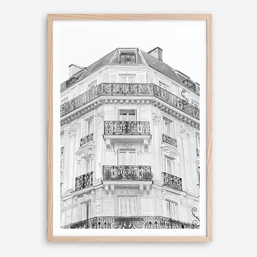 Shop Paris Building B&W I Art Print a Paris France fashion style themed painted wall art print from The Print Emporium wall artwork collection - Buy Australian made fine art painting style poster and framed prints for the home and your interior decor room, TPE-736-AP