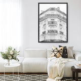 Shop Paris Building B&W I Canvas Print a Paris France Fashion style themed painted framed canvas wall art print from The Print Emporium artwork collection - Buy Australian made fine art painting style stretched canvas prints for the home and your interior decor space, TPE-736-CA-35X46-NF