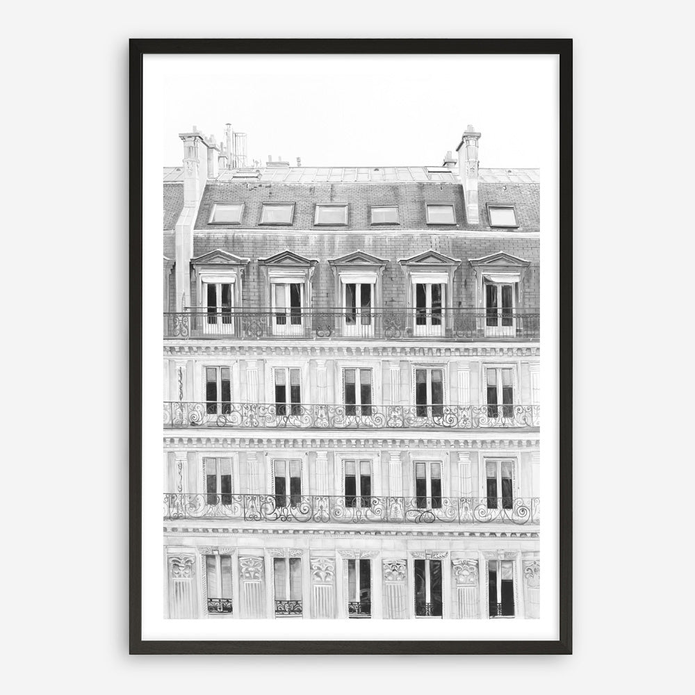 Shop Paris Building B&W II Art Print a Paris France fashion style themed painted wall art print from The Print Emporium wall artwork collection - Buy Australian made fine art painting style poster and framed prints for the home and your interior decor room, TPE-737-AP