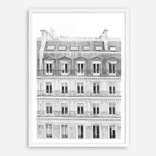 Shop Paris Building B&W II Art Print a Paris France fashion style themed painted wall art print from The Print Emporium wall artwork collection - Buy Australian made fine art painting style poster and framed prints for the home and your interior decor room, TPE-737-AP