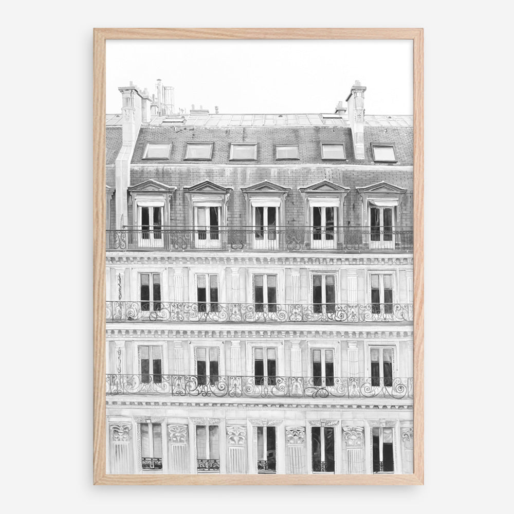 Shop Paris Building B&W II Art Print a Paris France fashion style themed painted wall art print from The Print Emporium wall artwork collection - Buy Australian made fine art painting style poster and framed prints for the home and your interior decor room, TPE-737-AP