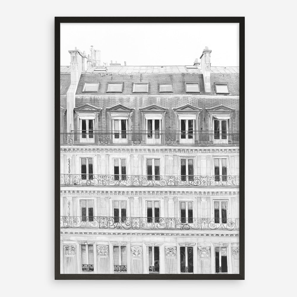 Shop Paris Building B&W II Art Print a Paris France fashion style themed painted wall art print from The Print Emporium wall artwork collection - Buy Australian made fine art painting style poster and framed prints for the home and your interior decor room, TPE-737-AP