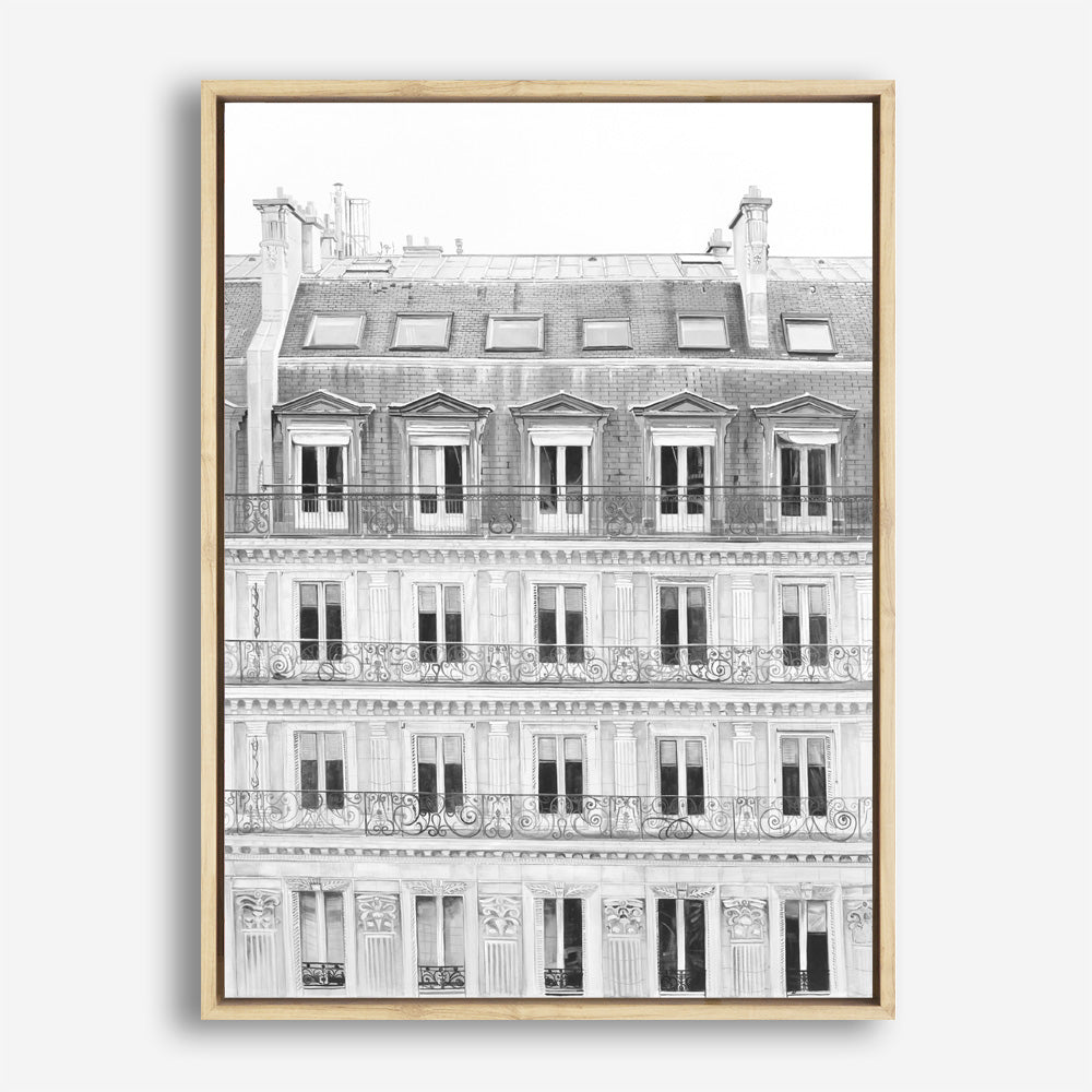 Shop Paris Building B&W II Canvas Print a Paris France Fashion style themed painted framed canvas wall art print from The Print Emporium artwork collection - Buy Australian made fine art painting style stretched canvas prints for the home and your interior decor space, TPE-737-CA-35X46-NF