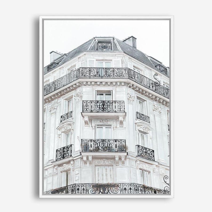 Shop Paris Building I Canvas Print a Paris France Fashion style themed painted framed canvas wall art print from The Print Emporium artwork collection - Buy Australian made fine art painting style stretched canvas prints for the home and your interior decor space, TPE-654-CA-35X46-NF