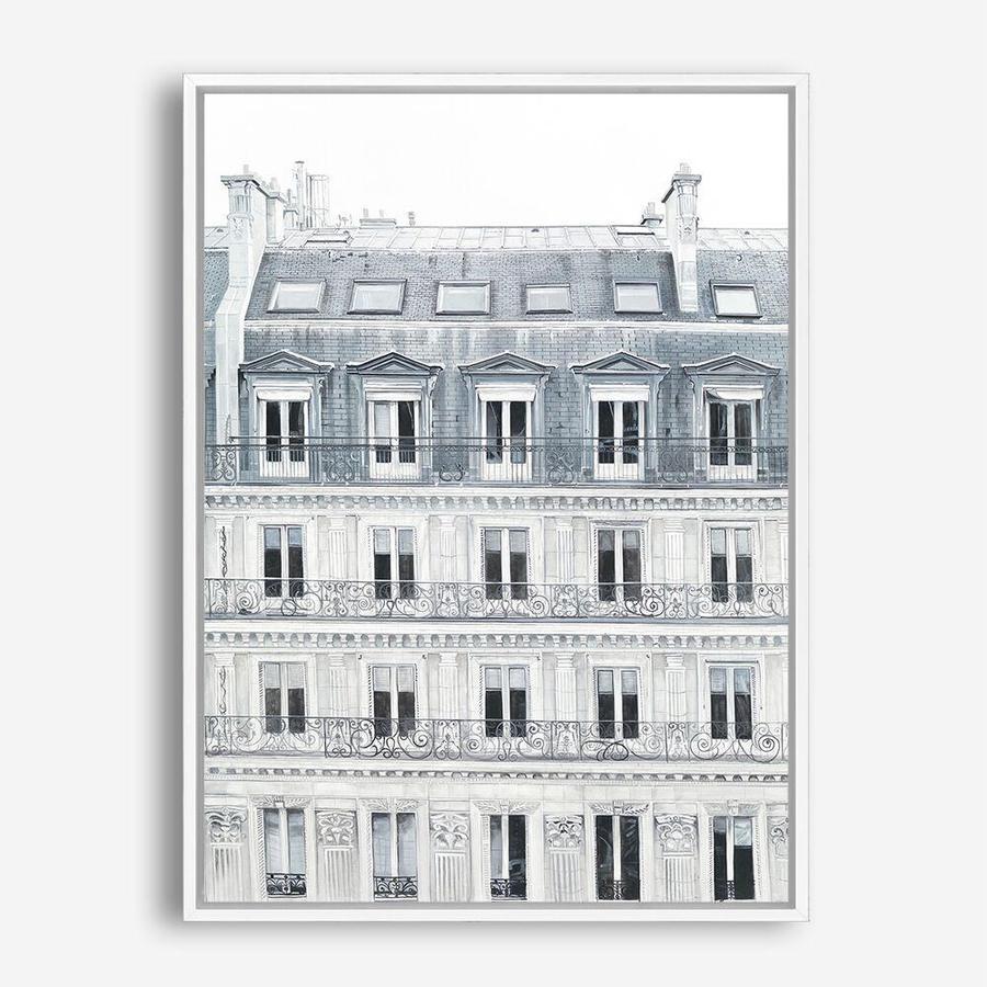 Shop Paris Building II Canvas Print a Paris France Fashion style themed painted framed canvas wall art print from The Print Emporium artwork collection - Buy Australian made fine art painting style stretched canvas prints for the home and your interior decor space, TPE-655-CA-35X46-NF