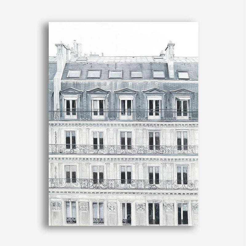 Shop Paris Building II Canvas Print a Paris France Fashion style themed painted framed canvas wall art print from The Print Emporium artwork collection - Buy Australian made fine art painting style stretched canvas prints for the home and your interior decor space, TPE-655-CA-35X46-NF
