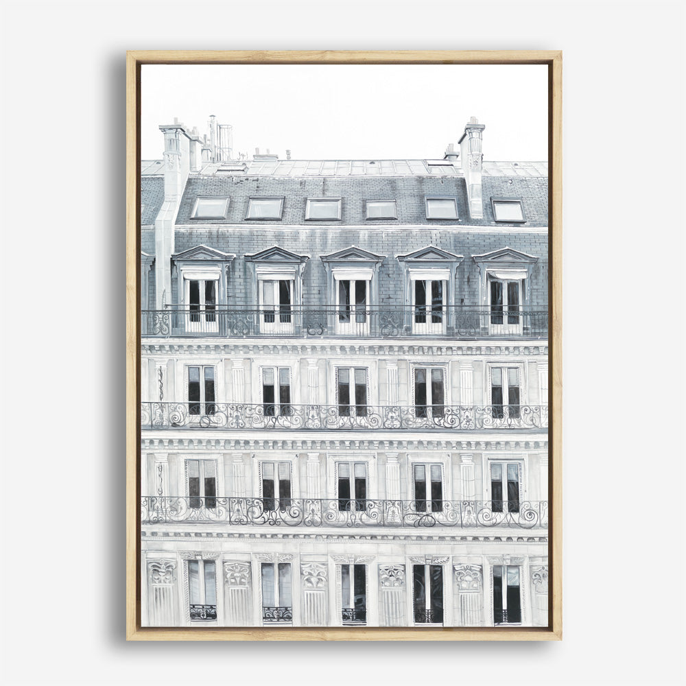 Shop Paris Building II Canvas Print a Paris France Fashion style themed painted framed canvas wall art print from The Print Emporium artwork collection - Buy Australian made fine art painting style stretched canvas prints for the home and your interior decor space, TPE-655-CA-35X46-NF
