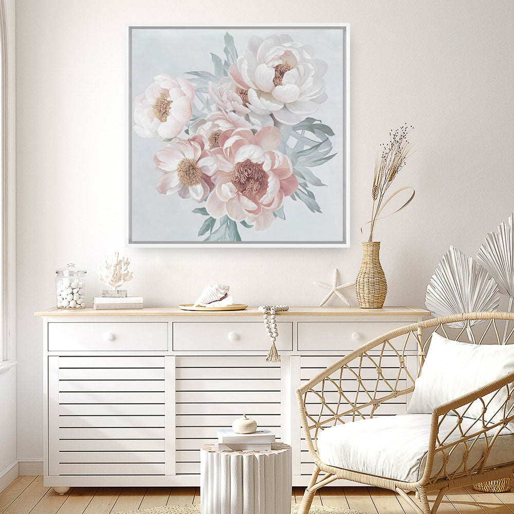 Shop Pastel Bouquet (Square) Canvas Print a floral themed painted framed canvas wall art print from The Print Emporium artwork collection - Buy Australian made fine art painting style stretched canvas prints for the home and your interior decor space, TPE-316-CA-40X40-NF
