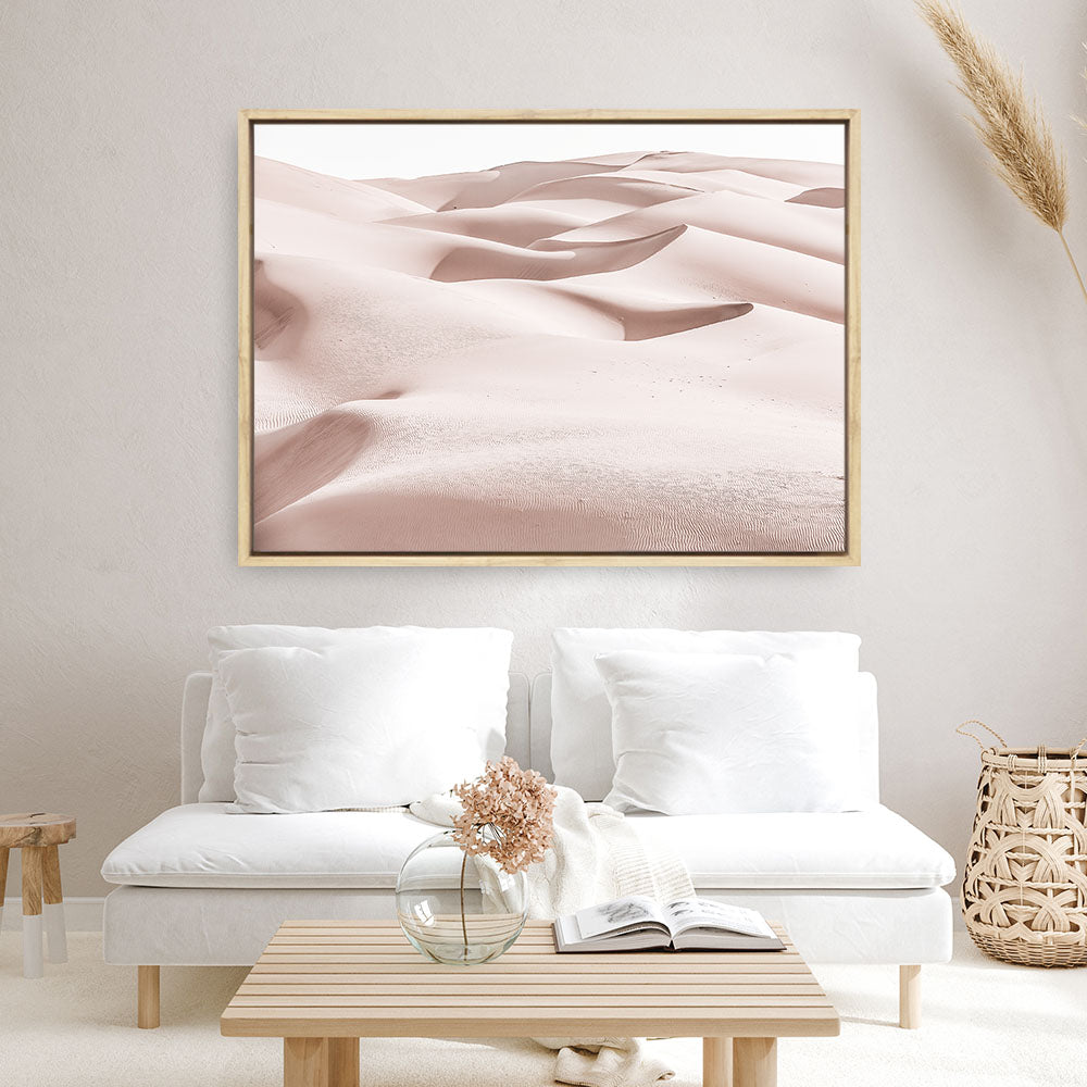 Shop Pastel Dunes Photo Canvas Print a Moroccan desert boho themed photography framed stretched canvas print from The Print Emporium wall artwork collection - Buy Australian made prints for the home and your interior decor space, TPE-833-CA-35X46-NF