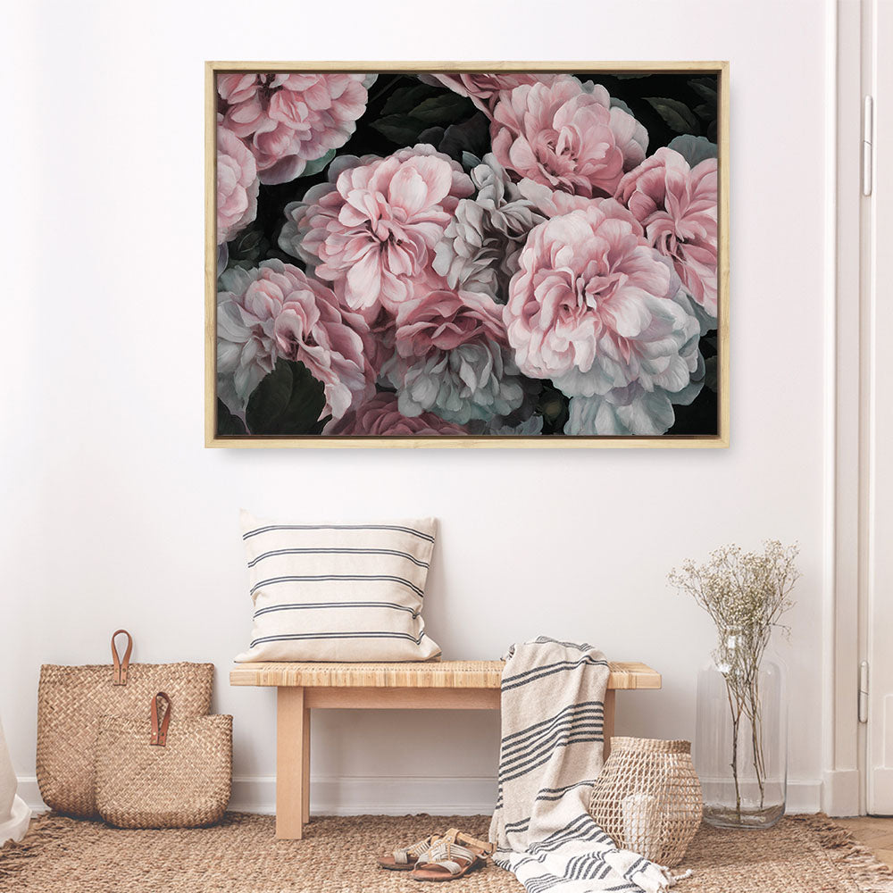 Shop Pink Blooms Canvas Print a floral themed painted framed canvas wall art print from The Print Emporium artwork collection - Buy Australian made fine art painting style stretched canvas prints for the home and your interior decor space, TPE-059-CA-35X46-NF
