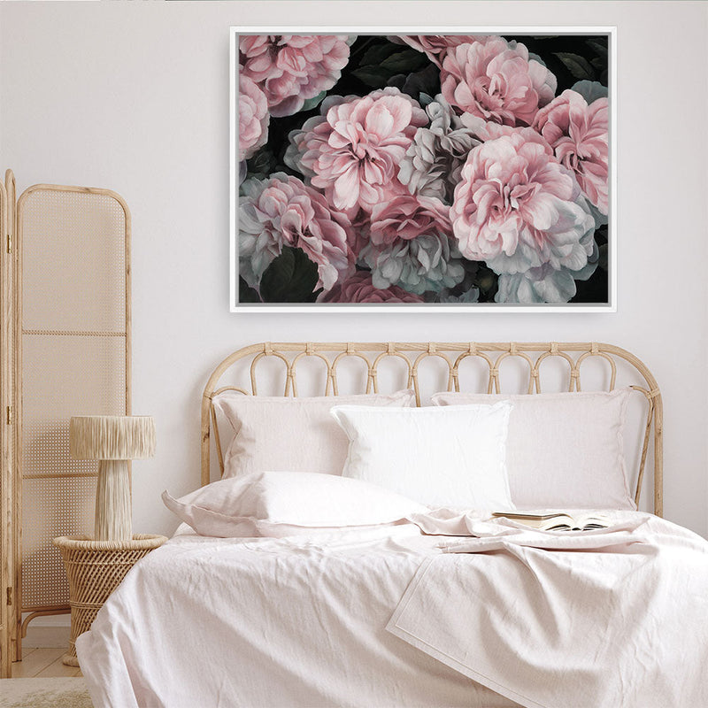 Shop Pink Blooms Canvas Print a floral themed painted framed canvas wall art print from The Print Emporium artwork collection - Buy Australian made fine art painting style stretched canvas prints for the home and your interior decor space, TPE-059-CA-35X46-NF