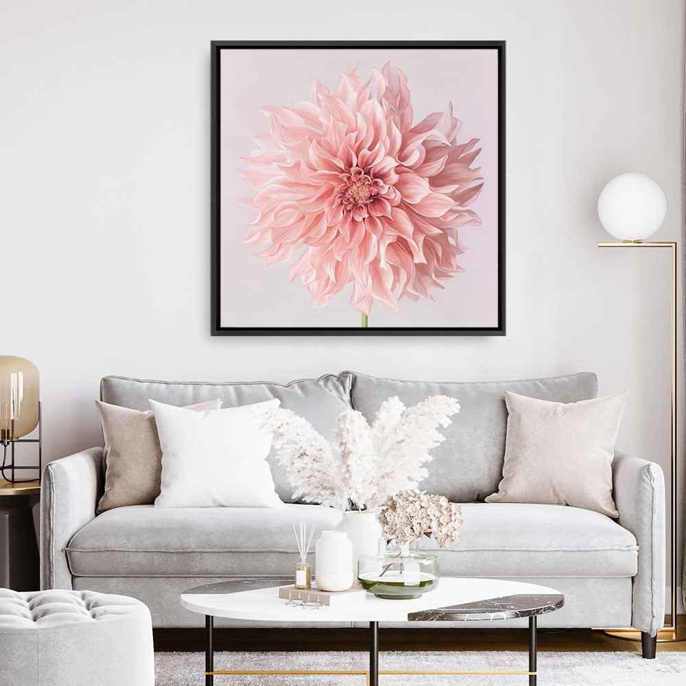 Shop Pink Dahlia (Square) Canvas Print a floral themed painted framed canvas wall art print from The Print Emporium artwork collection - Buy Australian made fine art painting style stretched canvas prints for the home and your interior decor space, TPE-197-CA-40X40-NF