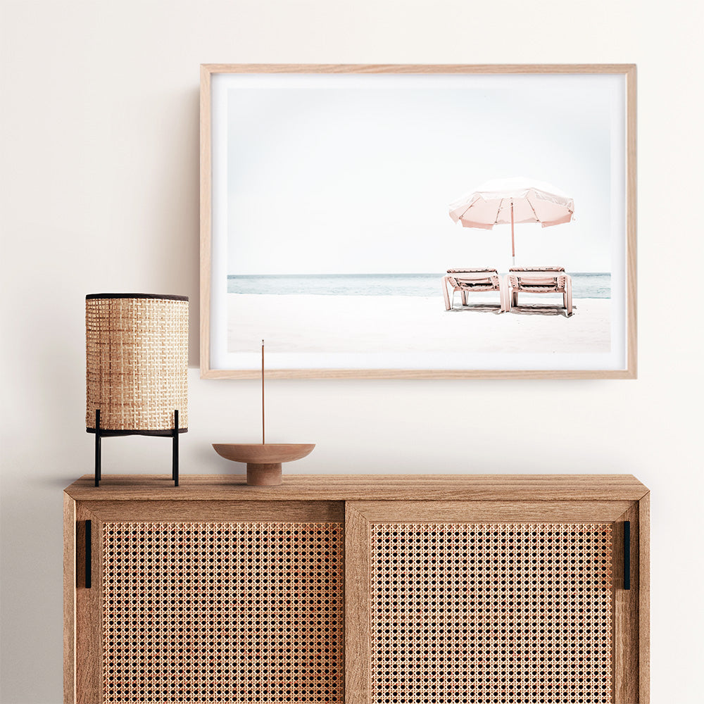 Shop Pink Parasol II Photo Art Print a coastal themed photography wall art print from The Print Emporium wall artwork collection - Buy Australian made fine art poster and framed prints for the home and your interior decor, TPE-898-AP