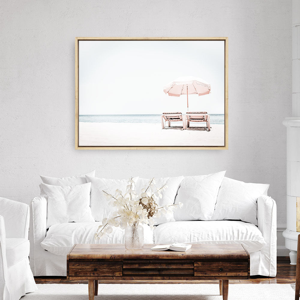 Shop Pink Parasol II Photo Canvas Print a coastal themed photography framed stretched canvas print from The Print Emporium wall artwork collection - Buy Australian made prints for the home and your interior decor space, TPE-898-CA-35X46-NF