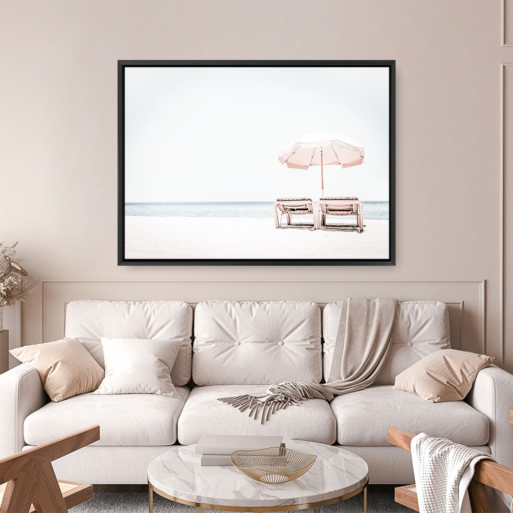 Shop Pink Parasol II Photo Canvas Print a coastal themed photography framed stretched canvas print from The Print Emporium wall artwork collection - Buy Australian made prints for the home and your interior decor space, TPE-898-CA-35X46-NF