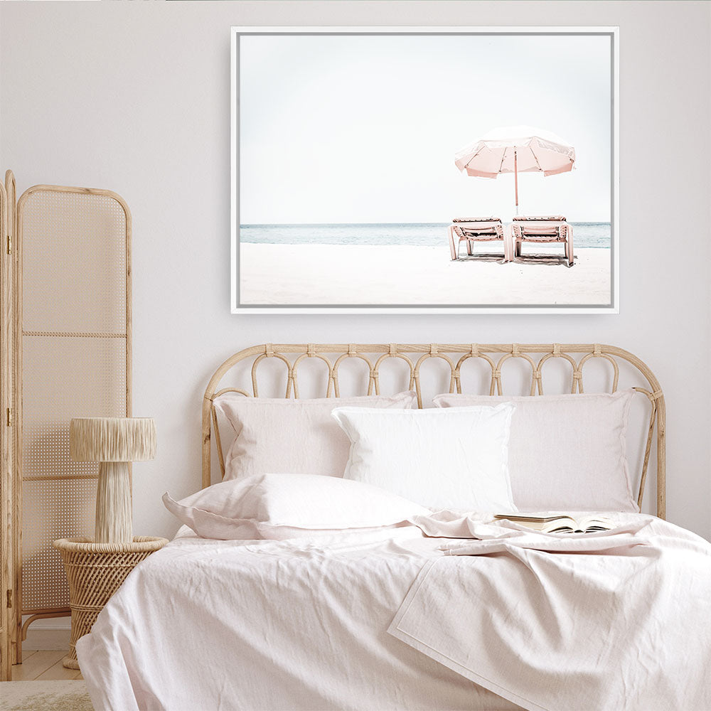 Shop Pink Parasol II Photo Canvas Print a coastal themed photography framed stretched canvas print from The Print Emporium wall artwork collection - Buy Australian made prints for the home and your interior decor space, TPE-898-CA-35X46-NF