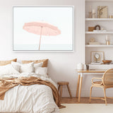 Shop Pink Parasol Photo Canvas Print a coastal themed photography framed stretched canvas print from The Print Emporium wall artwork collection - Buy Australian made prints for the home and your interior decor space, TPE-543-CA-35X46-NF