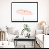Shop Pink Parasol Photo Canvas Print a coastal themed photography framed stretched canvas print from The Print Emporium wall artwork collection - Buy Australian made prints for the home and your interior decor space, TPE-543-CA-35X46-NF