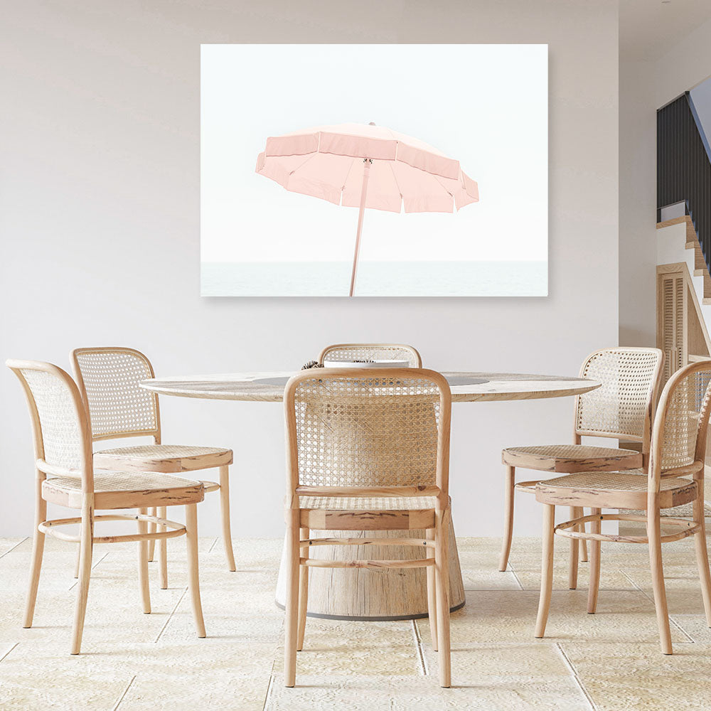 Shop Pink Parasol Photo Canvas Print a coastal themed photography framed stretched canvas print from The Print Emporium wall artwork collection - Buy Australian made prints for the home and your interior decor space, TPE-543-CA-35X46-NF