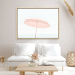 Shop Pink Parasol Photo Canvas Print a coastal themed photography framed stretched canvas print from The Print Emporium wall artwork collection - Buy Australian made prints for the home and your interior decor space, TPE-543-CA-35X46-NF