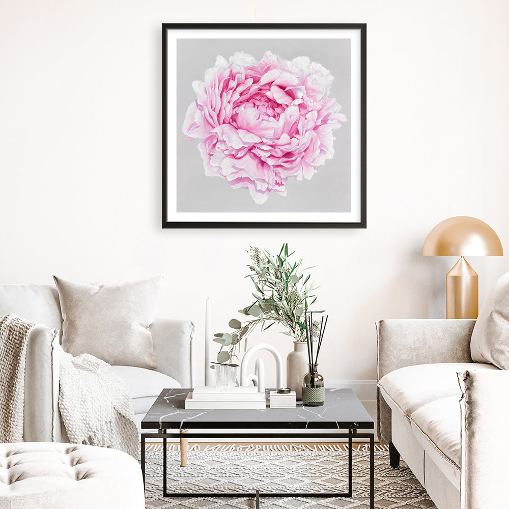 Shop Pink Peony (Square) Art Print a floral themed painted wall art print from The Print Emporium wall artwork collection - Buy Australian made fine art painting style poster and framed prints for the home and your interior decor room, TPE-236-AP