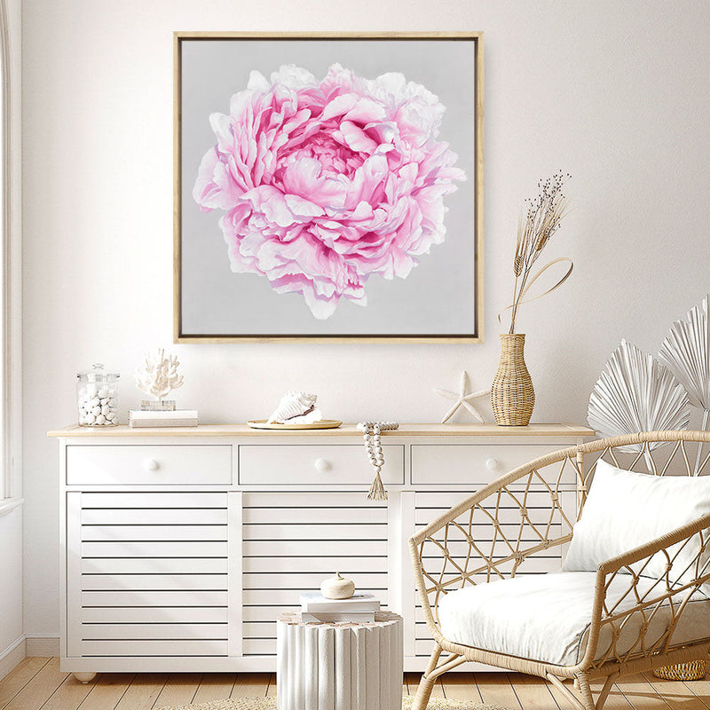 Shop Pink Peony (Square) Canvas Print a floral themed painted framed canvas wall art print from The Print Emporium artwork collection - Buy Australian made fine art painting style stretched canvas prints for the home and your interior decor space, TPE-236-CA-40X40-NF