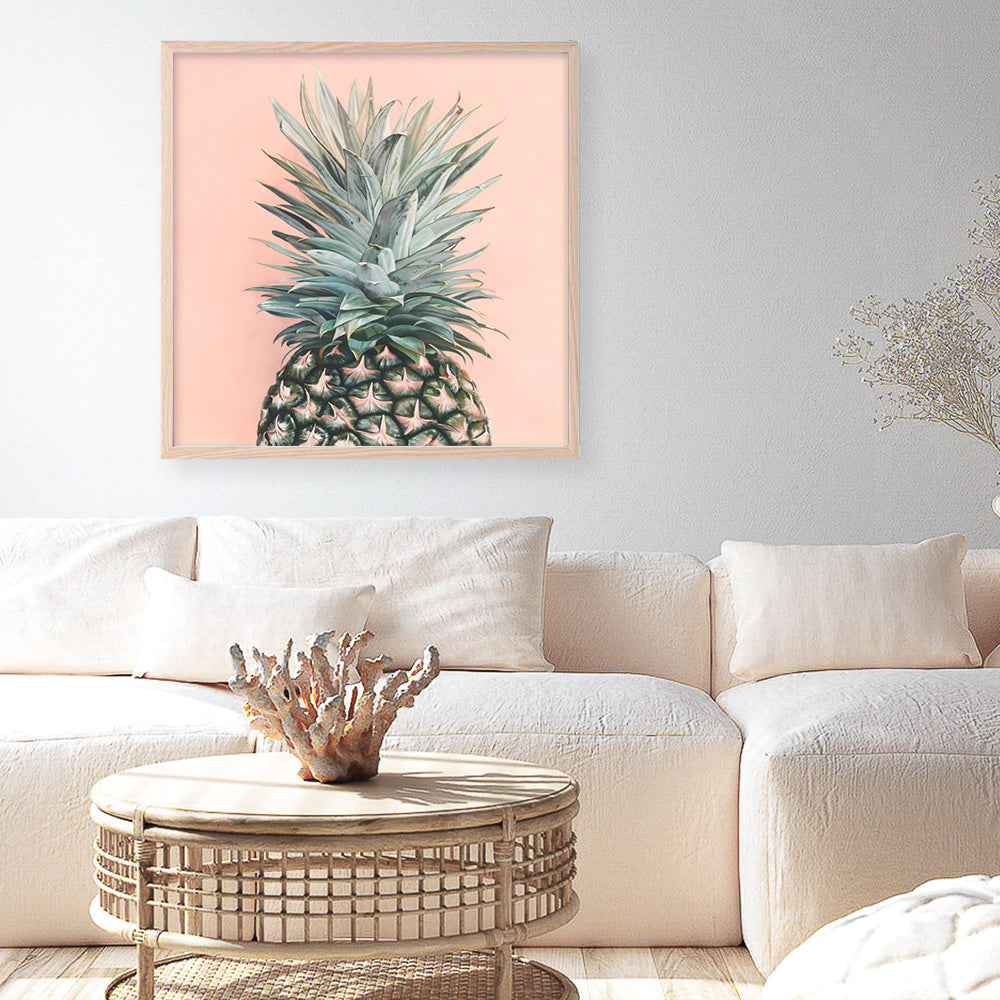 Shop Pink Pineapple (Square) Art Print a coastal themed painted wall art print from The Print Emporium wall artwork collection - Buy Australian made fine art painting style poster and framed prints for the home and your interior decor room, TPE-325-AP