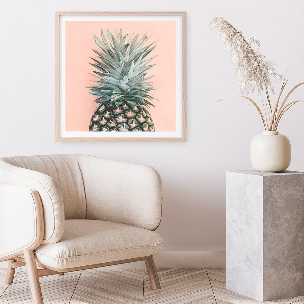 Shop Pink Pineapple (Square) Art Print a coastal themed painted wall art print from The Print Emporium wall artwork collection - Buy Australian made fine art painting style poster and framed prints for the home and your interior decor room, TPE-325-AP
