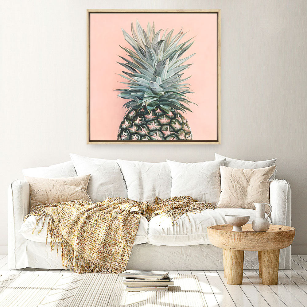 Shop Pink Pineapple (Square) Canvas Print a coastal themed painted framed canvas wall art print from The Print Emporium artwork collection - Buy Australian made fine art painting style stretched canvas prints for the home and your interior decor space, TPE-325-CA-40X40-NF