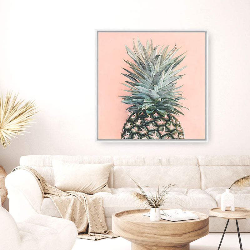 Shop Pink Pineapple (Square) Canvas Print a coastal themed painted framed canvas wall art print from The Print Emporium artwork collection - Buy Australian made fine art painting style stretched canvas prints for the home and your interior decor space, TPE-325-CA-40X40-NF
