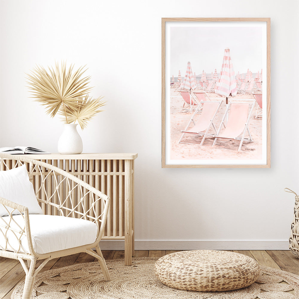 Shop Pink Umbrellas II Art Print a coastal themed painted wall art print from The Print Emporium wall artwork collection - Buy Australian made fine art painting style poster and framed prints for the home and your interior decor room, TPE-660-AP