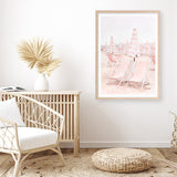 Shop Pink Umbrellas II Art Print a coastal themed painted wall art print from The Print Emporium wall artwork collection - Buy Australian made fine art painting style poster and framed prints for the home and your interior decor room, TPE-660-AP