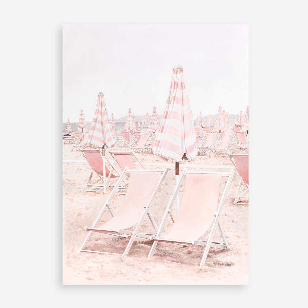 Shop Pink Umbrellas II Art Print a coastal themed painted wall art print from The Print Emporium wall artwork collection - Buy Australian made fine art painting style poster and framed prints for the home and your interior decor room, TPE-660-AP