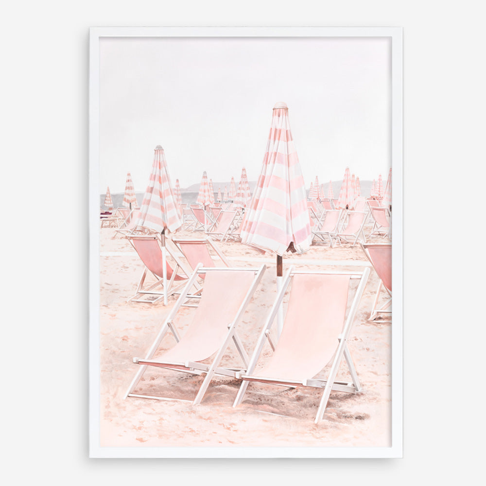 Shop Pink Umbrellas II Art Print a coastal themed painted wall art print from The Print Emporium wall artwork collection - Buy Australian made fine art painting style poster and framed prints for the home and your interior decor room, TPE-660-AP