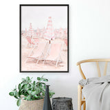 Shop Pink Umbrellas II Art Print a coastal themed painted wall art print from The Print Emporium wall artwork collection - Buy Australian made fine art painting style poster and framed prints for the home and your interior decor room, TPE-660-AP