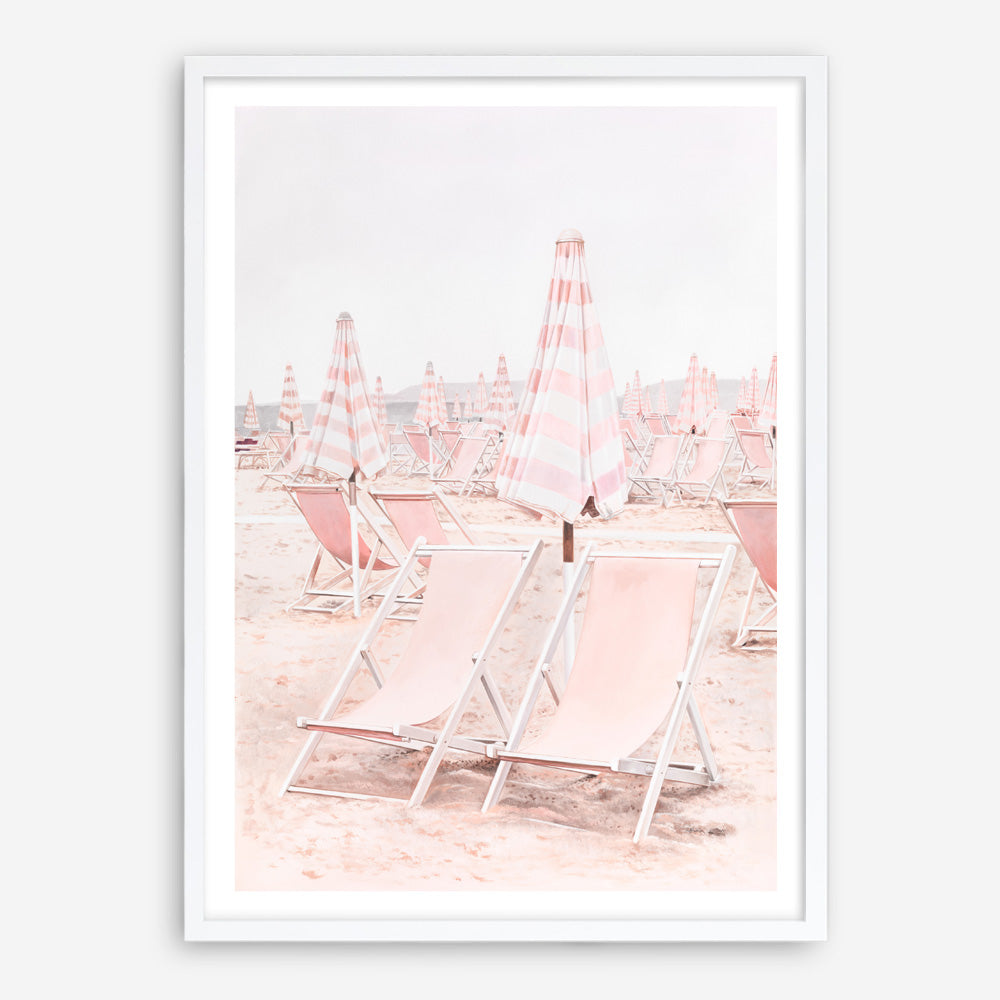 Shop Pink Umbrellas II Art Print a coastal themed painted wall art print from The Print Emporium wall artwork collection - Buy Australian made fine art painting style poster and framed prints for the home and your interior decor room, TPE-660-AP