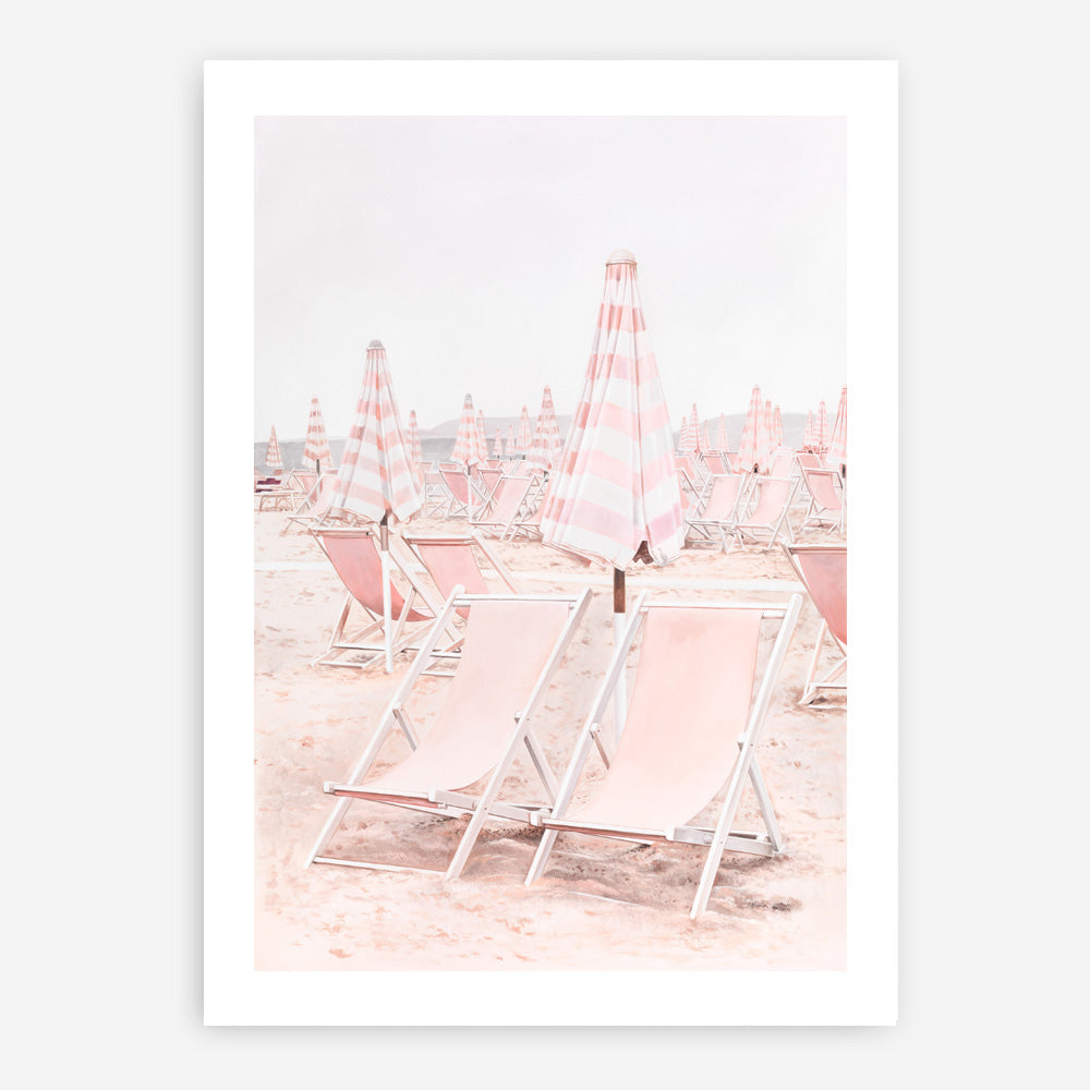 Shop Pink Umbrellas II Art Print a coastal themed painted wall art print from The Print Emporium wall artwork collection - Buy Australian made fine art painting style poster and framed prints for the home and your interior decor room, TPE-660-AP