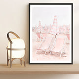 Shop Pink Umbrellas II Art Print a coastal themed painted wall art print from The Print Emporium wall artwork collection - Buy Australian made fine art painting style poster and framed prints for the home and your interior decor room, TPE-660-AP